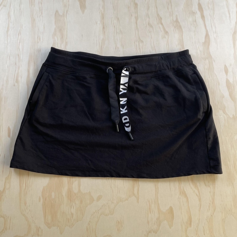 DKNY Sport Skirt‎ Womens Large Black Jersey Drawstring Elastic Waist Pockets